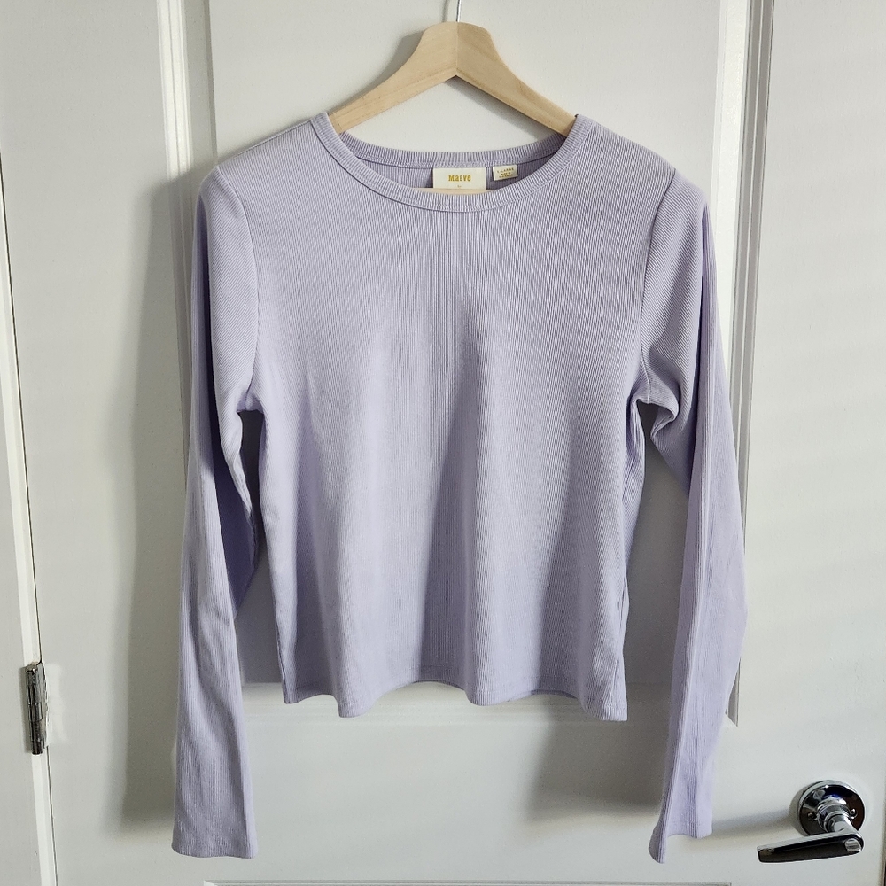NEW Maeve By Anthropologie Stretch Cotton Crew-Neck Long-Sleeve Baby Tee, SZ XL
